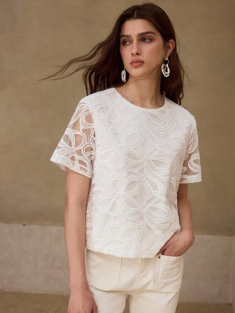 BOW HOLLOW EMBROIDERED SEQUIN CASUAL ELEGANT BLOUSE FOR WOMEN