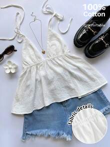 Comfortcana Women's Casual Camisole, Babydoll Camisole, 100% Cotton, White Camisole, Backless Camisole, Women's Summer Cami Top,Beach Top,Summer Utfits,White Top - White - View 1