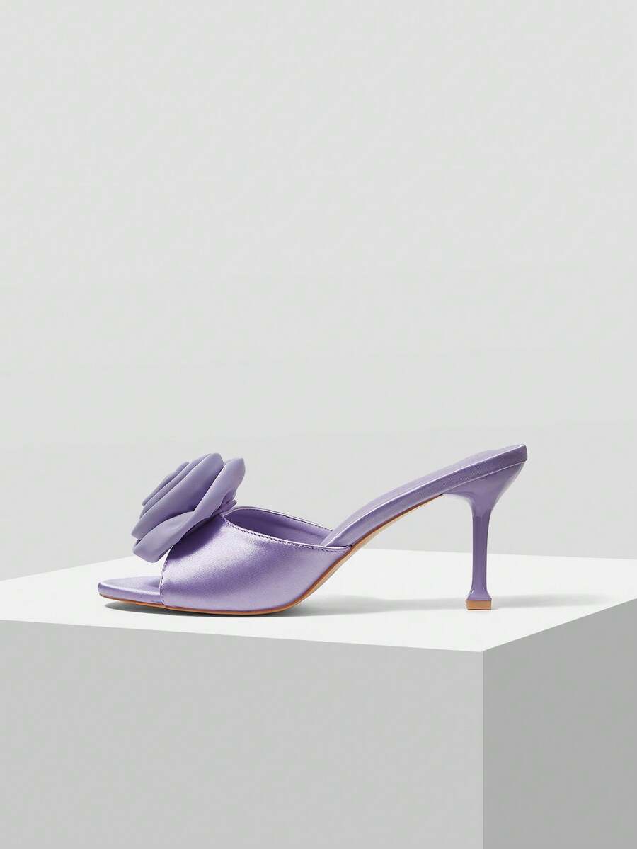 MOTF PREMIUM WOMEN'S FASHIONABLE ELEGANT COMFORTABLE ROSE FLOWER SLIDE-ON HIGH HEEL SANDALS, SUITABLE FOR DATES AND VALENTINE'S DAY SPRING SHOES - Mauve Purple - View 1