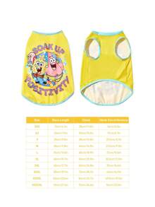 SpongeBob SquarePants | SHEIN 1件可爱卡通印花宠物背心，猫狗通用，尺码从XXS到XXXXXL（XS到XL），海绵材质，吸收正能量，活泼可爱 - 黃色 - 查看 8