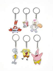 SpongeBob SquarePants | SHEIN 6个卡通亚克力钥匙扣、包包挂饰、吊坠、纪念品、收藏品，可作礼物、钱包、书包、背包、汽车配件等，男女通用 - 彩色 - 查看 4