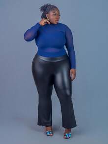 CurvyTilda 加大立领透视网眼上衣（无抹胸） - 寶藍色 - 查看 3