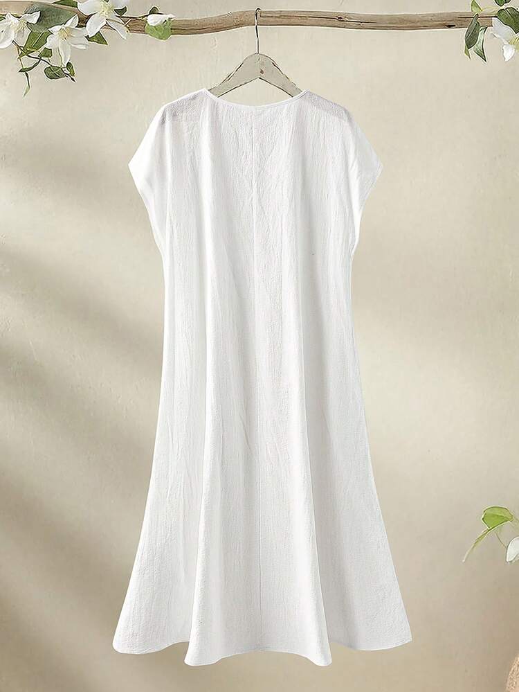 Plus Size Women's Casual V-Neck Button Design White Dress,Summer Dresses For Women,Spring Outfit Women ,Spring Dresses ,Vacation Dresses,Vacation Outfits,Women's Dress White Casual Dress Casual Dresses For Women Summer Women Casual Dresses Women's Summer Dresses Women's Home Clothes Cheap Dresses For Ladies White Dress For Women Whitedress For Women