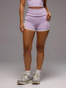 Musera Sport Quần short thể thao dáng ngắn, khóa kéo ở eo, chi tiết gập lại, thích hợp cho tập luyện thể thao, tập gym, pilates, thể dục, hàng ngày, nữ tính, thoải mái, mùa hè. - Màu tím - Xem 4