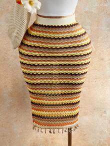 Mistrie Women's Striped Patchwork Casual Versatile Date Outing A-Line Skirt - Multicolor - View 1