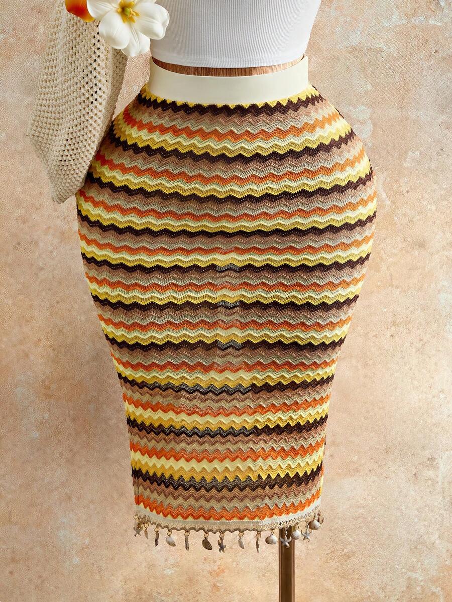 Mistrie Women's Striped Patchwork Casual Versatile Date Outing A-Line Skirt - Multicolor - View 1