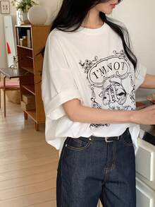 DAZY Women's Round Neck Printed Casual Short Sleeve T-Shirt - White - View 6