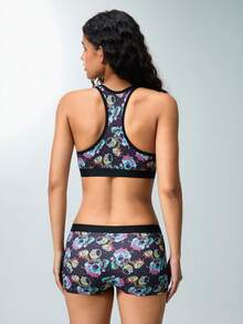 Rick and Morty X SHEIN 女士骷髅印花文胸和三角裤休闲日常内衣套装 - 黑色 - 查看 2