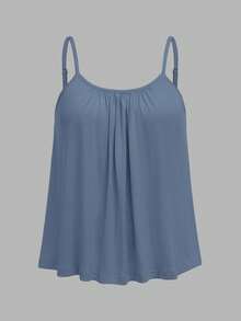SHEIN EZwear 3件装加大码女式褶皱宽松吊带背心，可调节肩带，适合春夏穿着，女士夏季上衣3件装，娃娃衫上衣，女士基础款夏季上衣，吊带背心 - 彩色 - 查看 5
