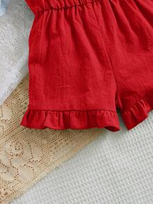 Baby Girl Ruffled Strap Romper, Comfortable & Cute, Suitable For Summer - Red - View 5