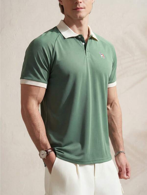 Airaco Summer Celebration Season Contrast Collar Puppy Print Breathable Comfortable Polo Shirt, Men Beach Holiday Outfit