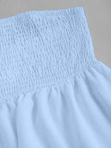 Olithes 夏季休闲纯色荷叶边下摆抹胸上衣 Y2K - 藍色 - 查看 5