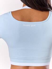 Musera Sport 撞色拼接长袖上衣（仅限板式网球服）秋季运动健身训练瑜伽普拉提日常休闲 - 淺藍色 - 查看 3