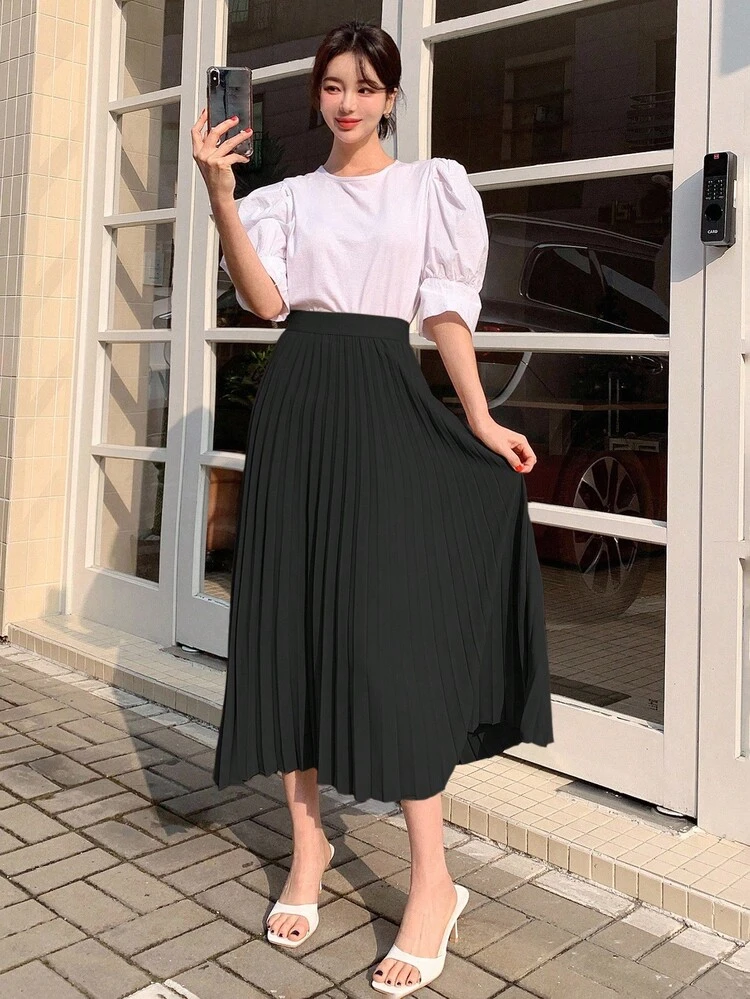 Women's Pleated Skirt, Korean Style A-Line Skirt Summer