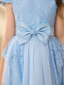 Girls' Luxury Niche High-End Hostess Birthday Performance Dress, Piano Recital Runway Princess Gown, Elegant Tulle Maxi Dress - Blue - View 5