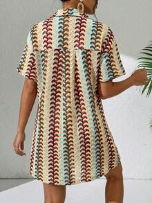 Swim Vcay Kimono de verano para mujer con abertura delantera de botones, hombros caídos, manga corta, estampado de rayas y encaje, para usar como cubierta en la playa - Caqui - Ver 2