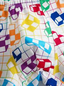 Tetris™ X SHEIN 男童字母印花背心和几何印花短裤两件套内衣套装 - 白色 - 查看 7