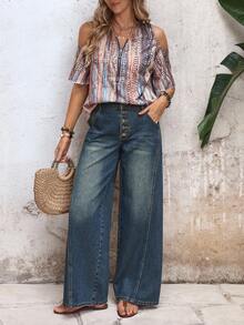 EMERY ROSE Women's Vacation Casual Washed Wide Leg Jeans - Blue - View 6