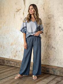 Faunlyn Women's Grey,Summer,Boho,Vacation,Holiday 2 Pieces Set,Circle Print Shirt And Pants,Casual Outfits,Beach Outfit For Women,Pants Outfit Sets - Multicolor - View 5