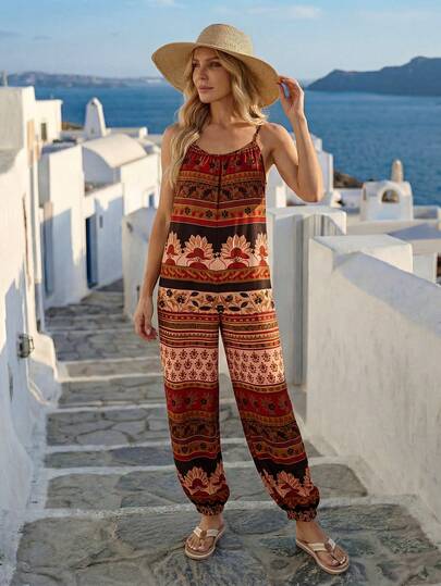 EMERY ROSE Women's Casual Floral Print Jumpsuit For Vacation Summer Jumpsuits For Women Summer Outfits For Women Beach Outfits For Women Going Out Outfits Vacation Outfits Women Summer Holiday Outfits Casual Outfit For Women