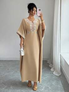 Elenzga Đầm maxi chiffon họa tiết hoa thanh lịch mới dành cho nữ, bộ sưu tập Xuân/Hè 2026. - Màu Khaki - Xem 5