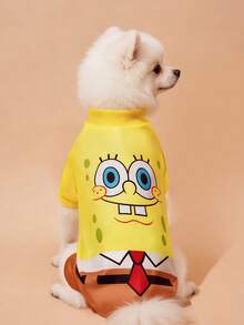 SpongeBob SquarePants | SHEIN 1 件可爱卡通印花宠物装饰服，家居服，睡衣，猫咪衣服，狗狗衣服，尺码 XXS-XXXXL，特小号，特大号，海绵面料，活泼可爱 - 黃色 - 查看 2