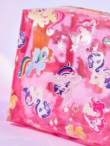 My Little Pony X SHEIN 1个大容量透明闪光化妆包，多功能收纳包，小物件收纳包，旅行收纳包，数码收纳包，适合日常携带小物件、旅行、办公、化妆或学习使用，专为女性和学生设计，图案包含暮光闪闪、云宝黛西、碧琪、苹果嘉儿、瑞瑞、柔柔等角色。 - 粉色 - 查看 3