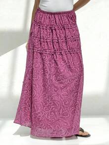 KSTM Women's High Waisted Paisley Print Maxi Skirt With Tiered Ruffle Details And Flowy A-Line Silhouette For Summer Beach Vacation - Purple - View 4