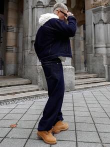 Artur Kramer 男士深蓝色牛仔两件套，休闲夹克和宽松长裤，春秋季 - 深色水洗藍 - 查看 5