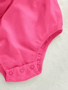 Newborn Baby Girl Cute & Elegant Apricot Bow Decor Sleeveless Romper, Summer - Hot Pink - View 6
