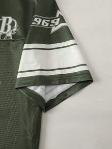 ROMWE MEN Prep 男士运动短袖T恤，网眼拼接面料，夏季款 - 軍綠色 - 查看 4