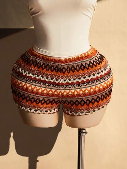 SHEIN ICON Plus Size Colorful Striped Casual Shorts For Beach Vacation