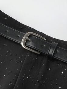 Franclia New Elegant Commuter Women's Straight Wide-Leg Pants With Gold Sequin Design, Casual Trousers With Belt Accessory, Black Gold Sequin Long Pants - Black - View 5