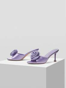 MOTF PREMIUM WOMEN'S FASHIONABLE ELEGANT COMFORTABLE ROSE FLOWER SLIDE-ON HIGH HEEL SANDALS, SUITABLE FOR DATES AND VALENTINE'S DAY SPRING SHOES - Mauve Purple - View 7