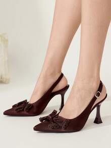 CUCCOO CHICEST 女士尖头高跟鞋，9厘米，优雅细高跟，棕色，职业鞋，后跟带设计，方便穿脱，可爱大蝴蝶结搭扣，黑色高跟鞋，时尚华丽性感，适合日常/派对/夜店/舞会/宴会/情人节约会等场合穿着。 - 棕色. - 查看 7