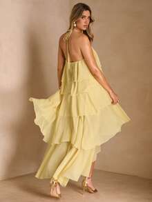 Enchnt Spring/Summer Romantic Women's Yellow Backless Ruffle Hem Maxi Dress,Sweet&Elegant For Vacation&Date&Holiday&Going Out,Spring Outfit Women - Yellow - View 8