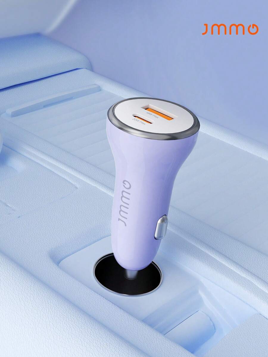 JMMO 双端口快速车载充电器，2 端口快速车载充电器 38W USB-A 和 USB-C 充电器端口兼容三星 Android iPhone Ipad 等 - 紫色 - 查看 1
