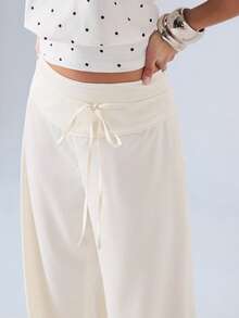 LYSMO Women's Striped Tie-Up Patchwork Long Pants - Apricot - View 6