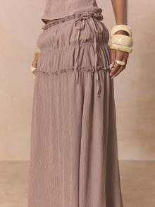 MUSERA Ruffled Ruched Edge Flowy Low Rise Maxi Skirt Coord Skirt Only  Cute Spring Holiday Girly Sugar Salt - Dusty Purple - View 5