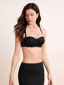 Hourtrue Áo ngực không dây có gọng ren Peach Girl dành cho nữ - Nâng ngực, nhiều kiểu mặc, kiểu quây thoải mái cho trang phục thời trang và mặc hàng ngày. - màu đen - Xem 4