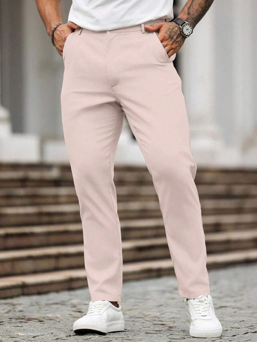Manfinity Homme Men's Solid Color Pocket Casual Versatile Commute Pants - Baby Pink - View 1