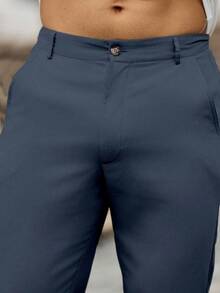 Manfinity Homme 男士休闲百搭纯色裤 - 霧霾藍 - 查看 7