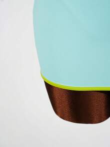 SaltGleam SaltGleam 女士撞色滚边深V领性感迷你连衣裙 - 藍色 - 查看 4