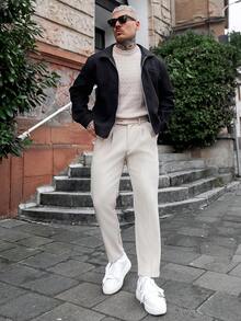 Artur Kramer Men's Casual Solid Color Tapered Suit Dress Pants - Beige - View 6