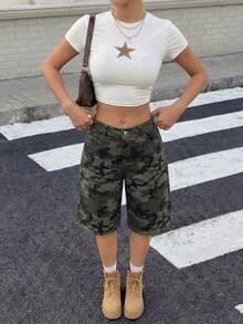 Muchica Women's Casual Camo Print Loose Fit Jeans With Side Pockets, Summer - Multicolor - View 5