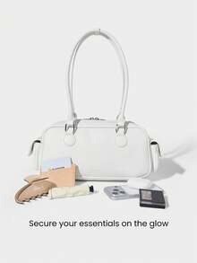 GLOWMODE Medium 6L Faux Leather Little Big Glow Zipper Compartments Multi-Pocket Hand Shoulder Bag Daily Casual Outdoors Holiday Vacation Beach Wear - Off-white - View 2