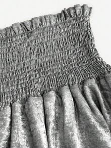 Olithes 女式纯色荷叶边腰部分层荷叶边下摆 A 字迷你裙，适合新年节日派对服装 - 銀色 - 查看 4