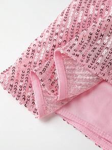 Chiquease 女士时尚派对亮片吊带背心 粉色娃娃衫 性感夏季上衣 粉色闪亮上衣 粉色亮片上衣 粉色蕾丝上衣 - 粉色 - 查看 3