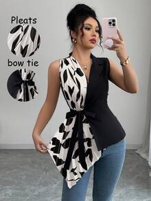 Elenzga Women's Woven Casual Printed Summer Shirt - Black - View 1