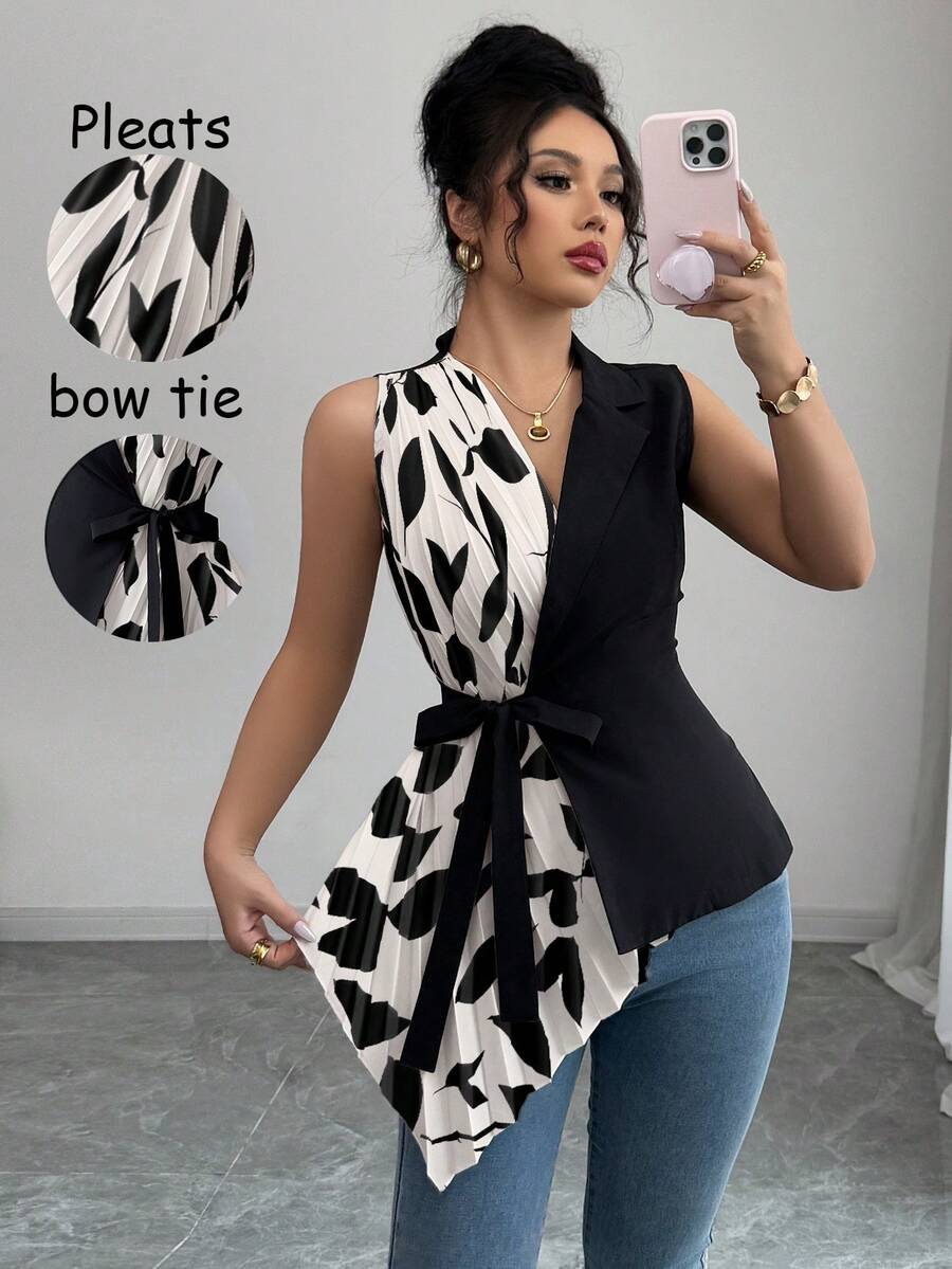 Elenzga Women's Woven Casual Printed Summer Shirt - Black - View 1